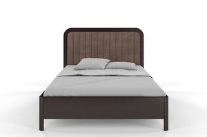 Tapicerowane łóżko drewniane sosnowe Visby MODENA z wysokim zagłówkiem / 140x200 cm, kolor palisander, zagłówek Casablanca 2306