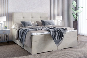 Eleganckie tapicerowane łóżko kontynentalne do sypialni CESAR z pojemnikiem na pościel