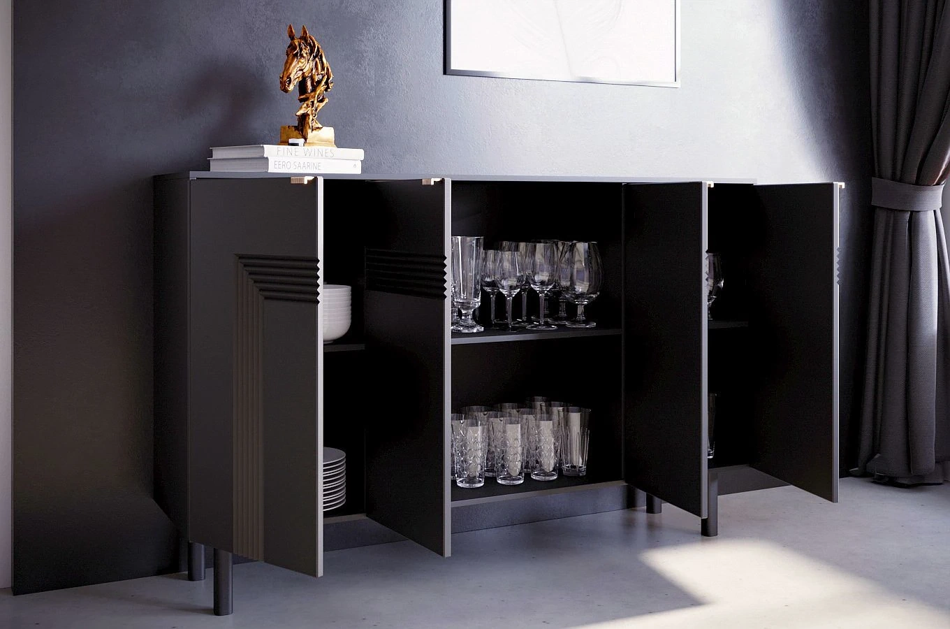 Czarna komoda Dancan YOKO / szer. 156 cm