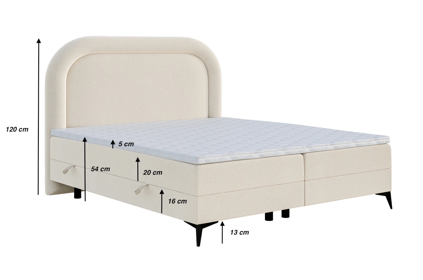 Tapicerowane łóżko kontynentalne DIEGO z półokrągłym zagłówkiem