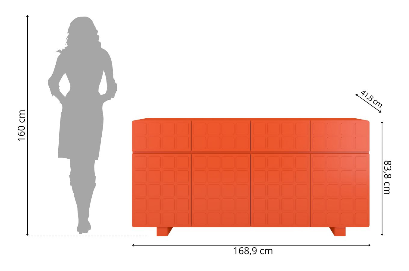 Nowoczesna komoda z frontami 3D Skandica CUBO LONG / kolor marsala / szer. 169 cm
