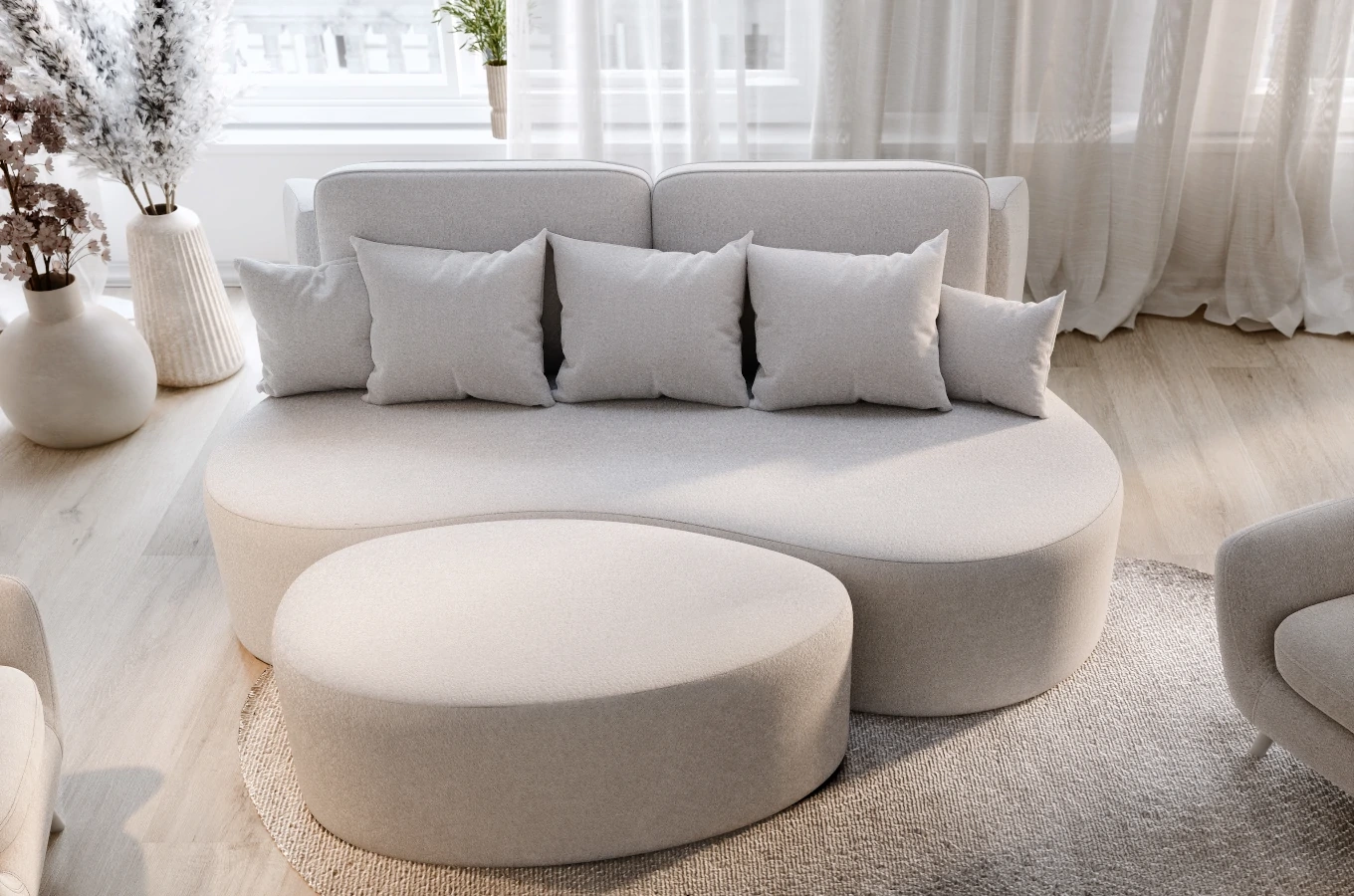 Nowoczesna sofa rozkładana VIVA z funkcją spania i pojemnikiem na pościel / szerokość 216 cm