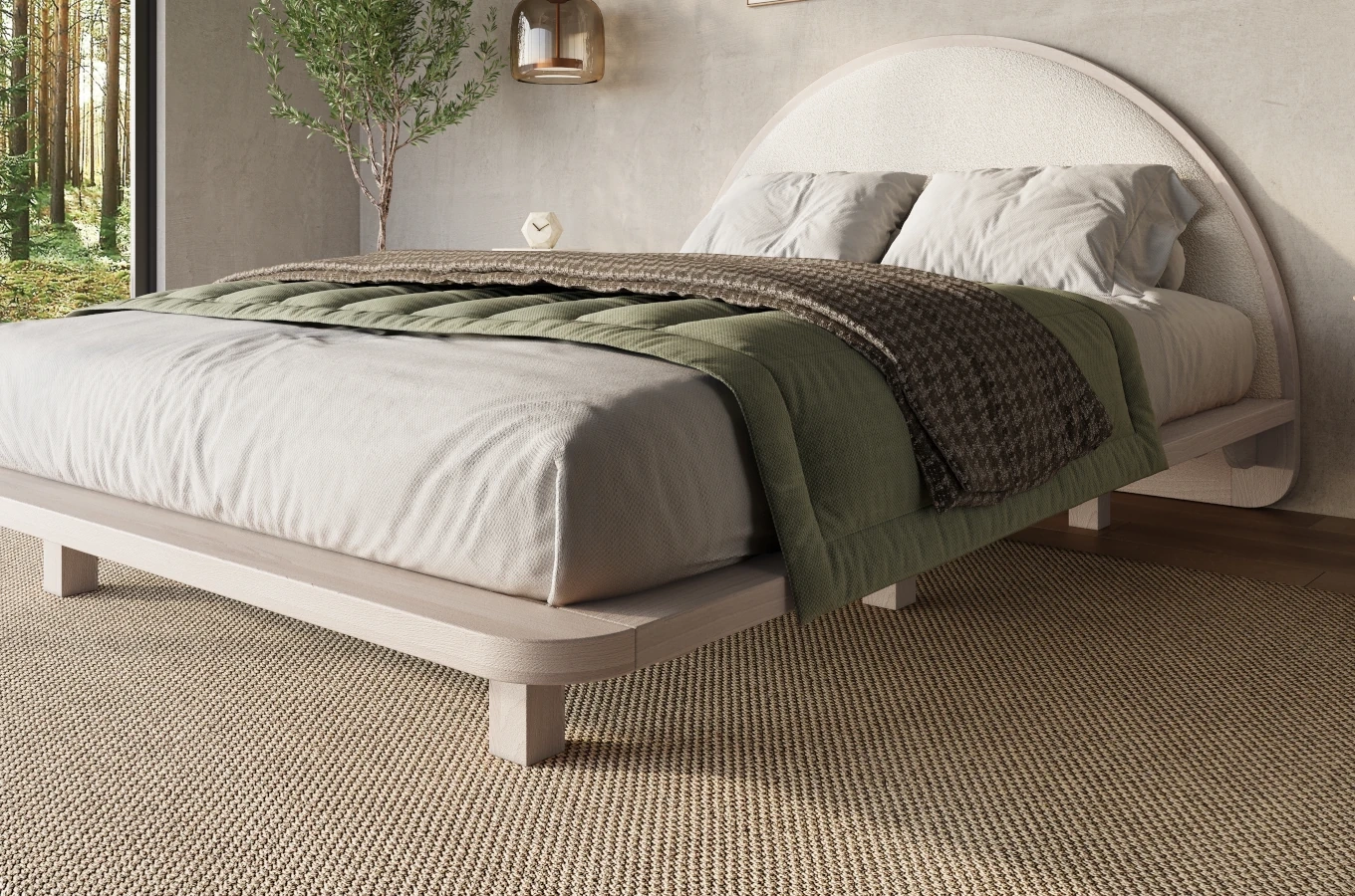 Łóżko lewitujące drewniane bukowe Visby MOMOKO / 160x200 cm, kolor biały