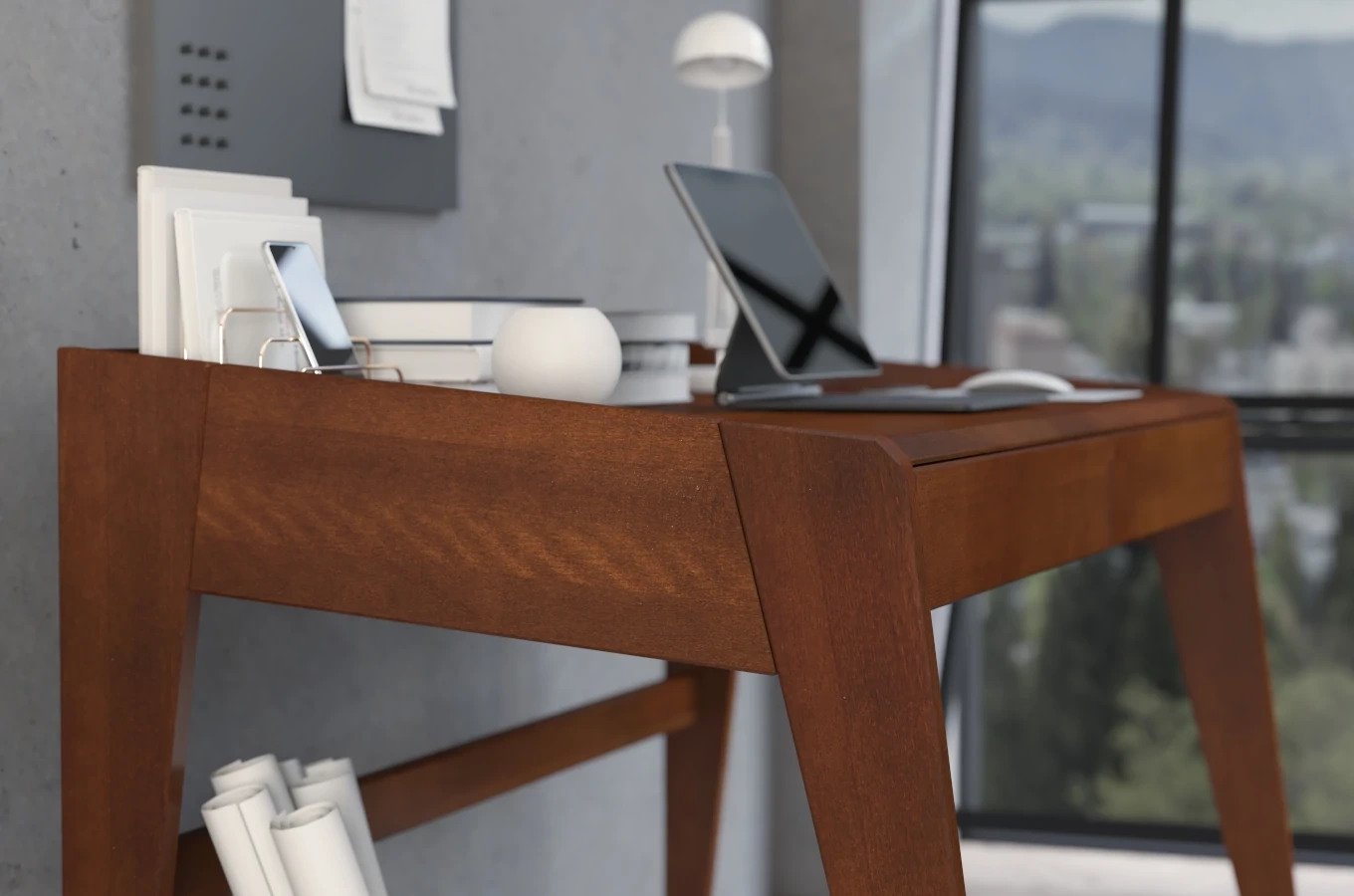 Drewniane bukowe biurko / toaletka z szufladami Visby LISA / kolor orzech