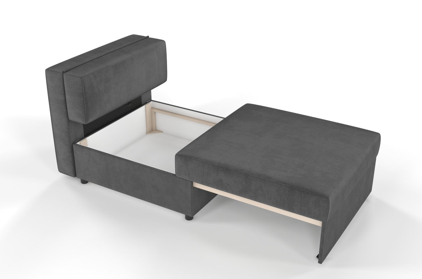 Ciemno-szara rozkładana sofa Dancan OLGA z funkcją spania i pojemnikiem na pościel / szerokość 86 cm