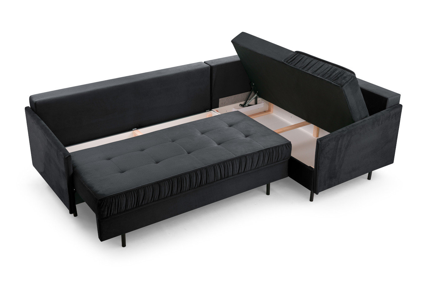 Nowoczesny narożnik ZANZIBAR L z funkcją spania i pojemnikiem na pościel