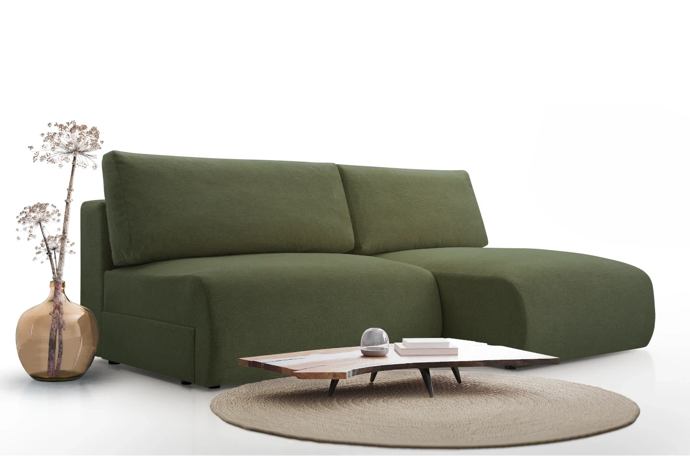 Nowoczesny rozkładany narożnik PIKSI z pojemnikiem na pościel