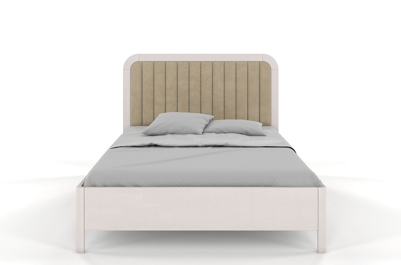 Tapicerowane łóżko drewniane bukowe Visby MODENA BC z wysokim zagłówkiem / 140x200 cm, kolor biały, zagłówek Casablanca 2303 (skrzynia na pościel)