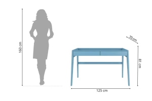 Drewniane biurko / toaletka z szufladami Visby LISA / kolor pastelowy niebieski / 125x70 cm