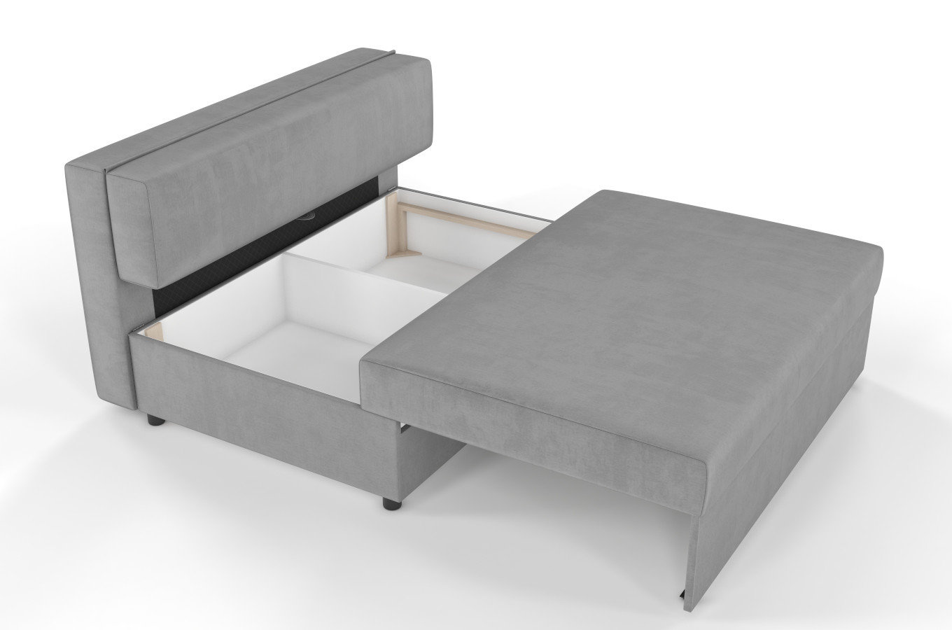 Jasno-szara rozkładana sofa Dancan OLGA z funkcją spania i pojemnikiem na pościel / szerokość 136 cm