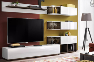 Nowoczesna meblościanka SILK / Front Antracyt PVC / Korpus Antracyt + Dąb wotan