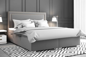 Eleganckie tapicerowane łóżko kontynentalne do sypialni TOMASSO z pojemnikiem na pościel