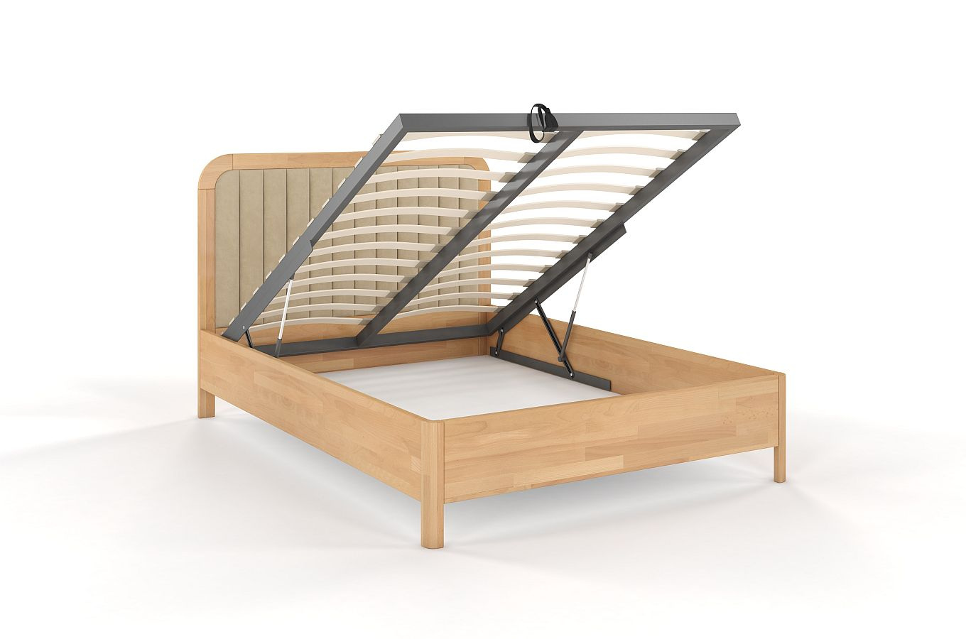 Tapicerowane łóżko drewniane bukowe Visby MODENA BC z wysokim zagłówkiem (skrzynia na pościel)