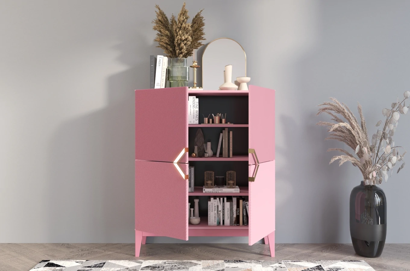 Drewniana komoda Visby DEMI HIGH / kolor pudrowy róż / szer. 100 cm