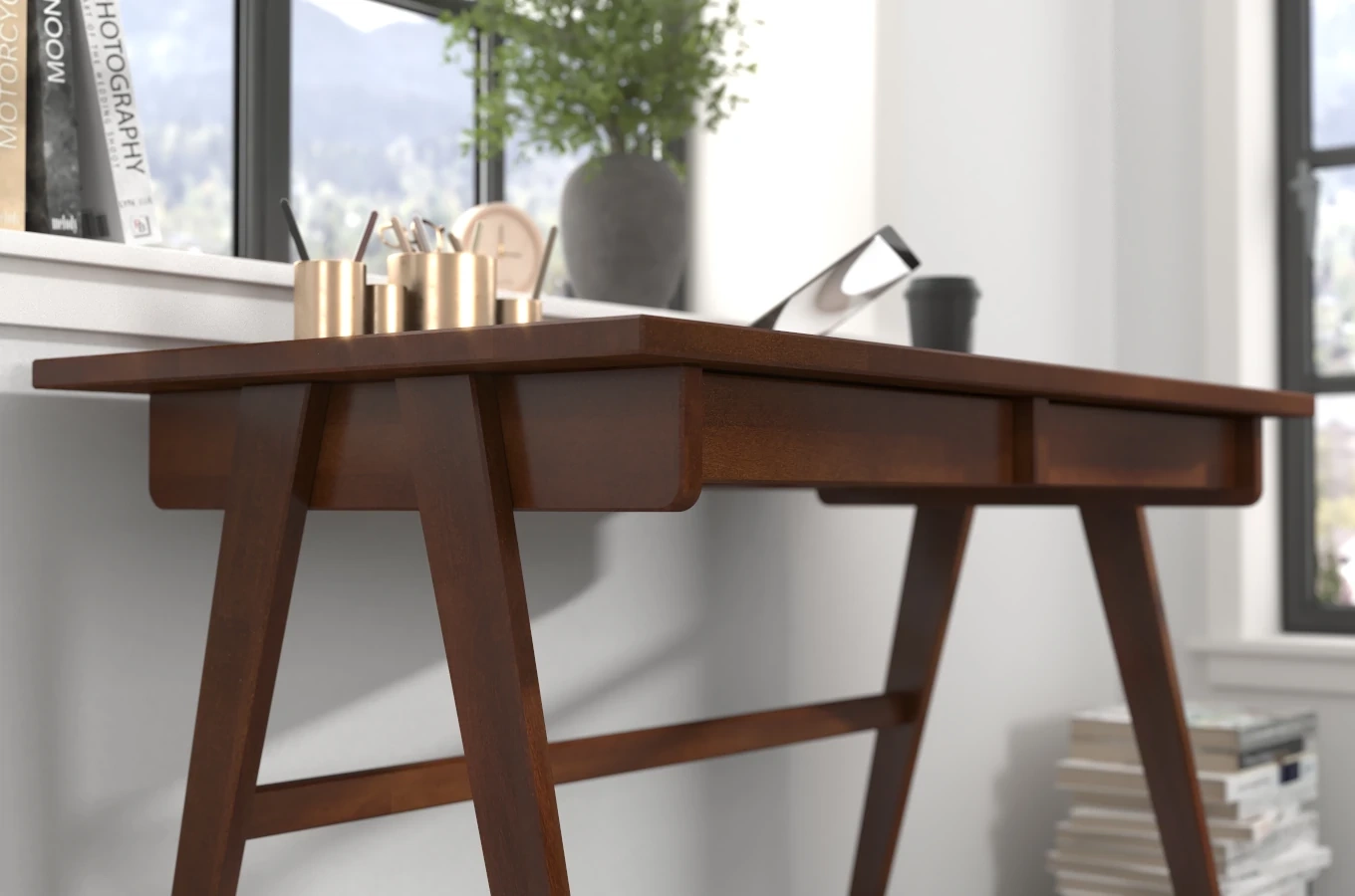 Drewniane bukowe biurko / toaletka z szufladami Visby EDDA / kolor orzech