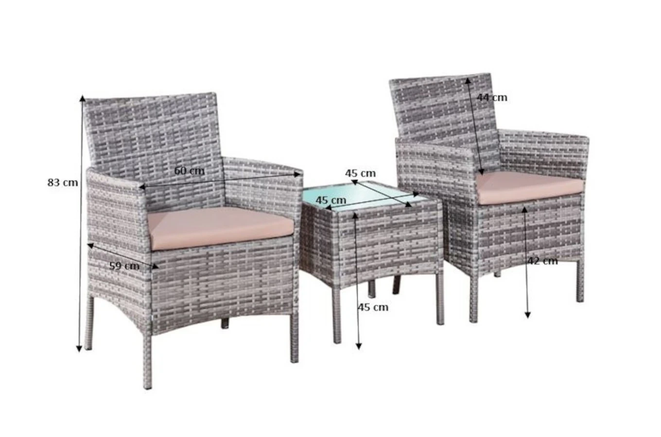 Zestaw mebli ogrodowych z technorattanu ARABBA / Stół + 2 fotele