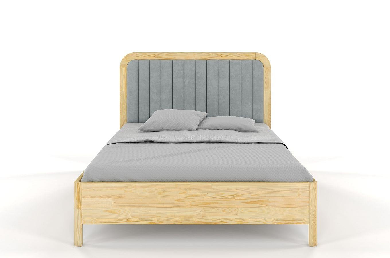 Tapicerowane łóżko drewniane sosnowe Visby MODENA z wysokim zagłówkiem / 140x200 cm, kolor naturalny, zagłówek Casablanca 2314