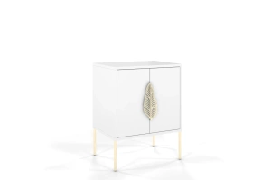 Biała szafka nocna Skandica MERLIN ze złotymi dodatkami / szer. 54 cm