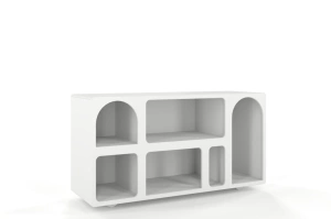 Drewniana komoda - regał - szafka RTV z łukami Visby OLIMPIA LONG / kolor biały / szer. 140 cm