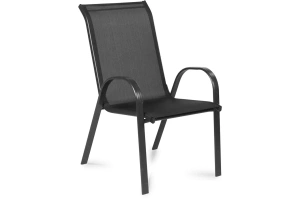 Czarne metalowe krzesło ogrodowe MALAGA z materiałowym siedziskiem