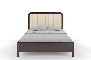 Tapicerowane łóżko drewniane bukowe Visby MODENA z wysokim zagłówkiem / 200x200 cm, kolor palisander, zagłówek Casablanca 2301