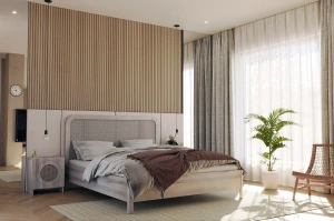 Łóżko drewniane dębowe z rattanem Skandica HARMARK