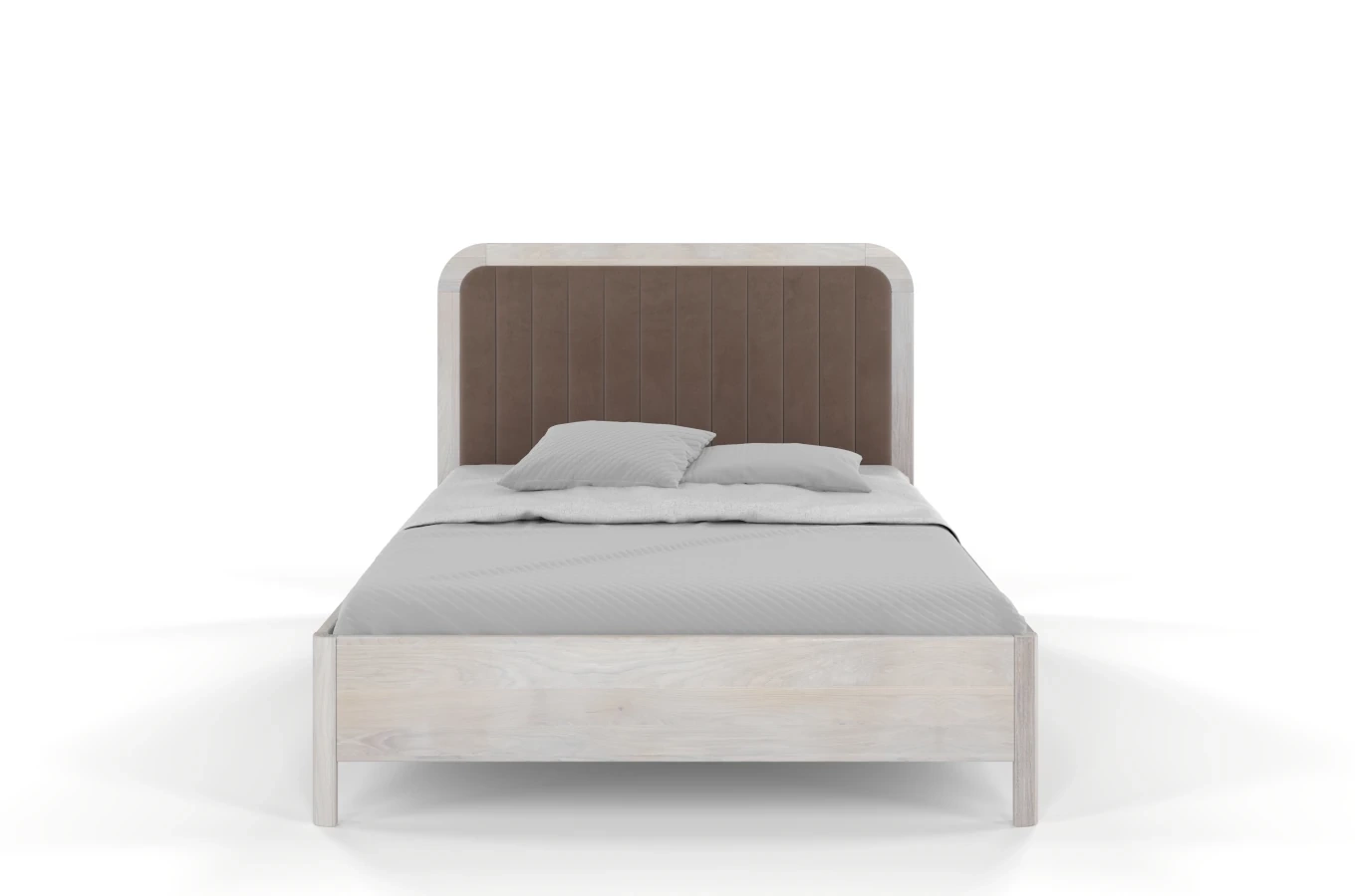 Tapicerowane łóżko drewniane dębowe Visby MODENA z wysokim zagłówkiem / 180x200 cm, olej bielony, zagłówek Casablanca 2306