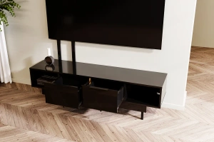 Elegancka czarna komoda RTV Dancan ARTEMISA ze złotymi dodatkami / szer. 163 cm