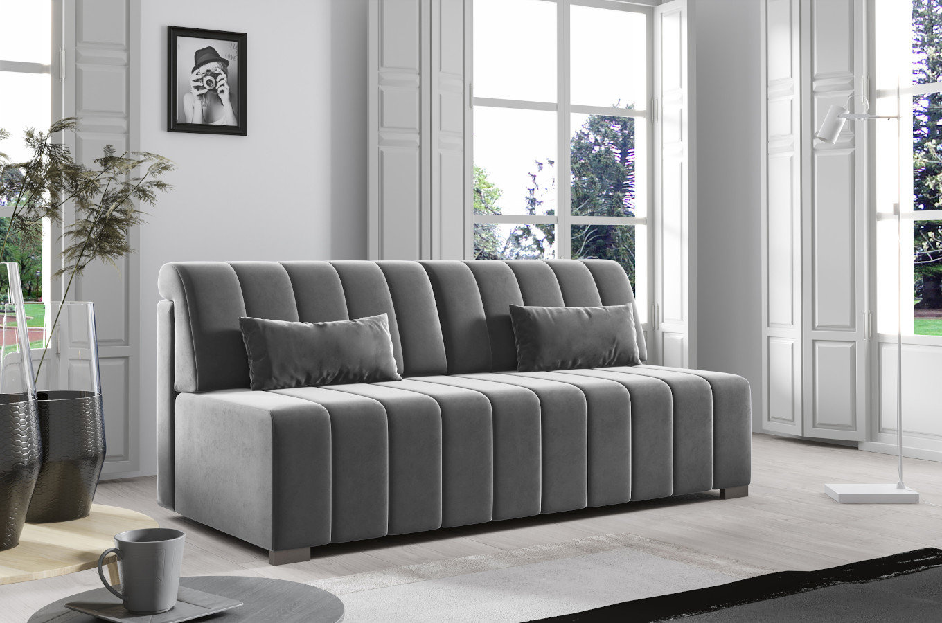 Nowoczesna sofa MEGI z funkcją spania i pojemnikiem na pościel