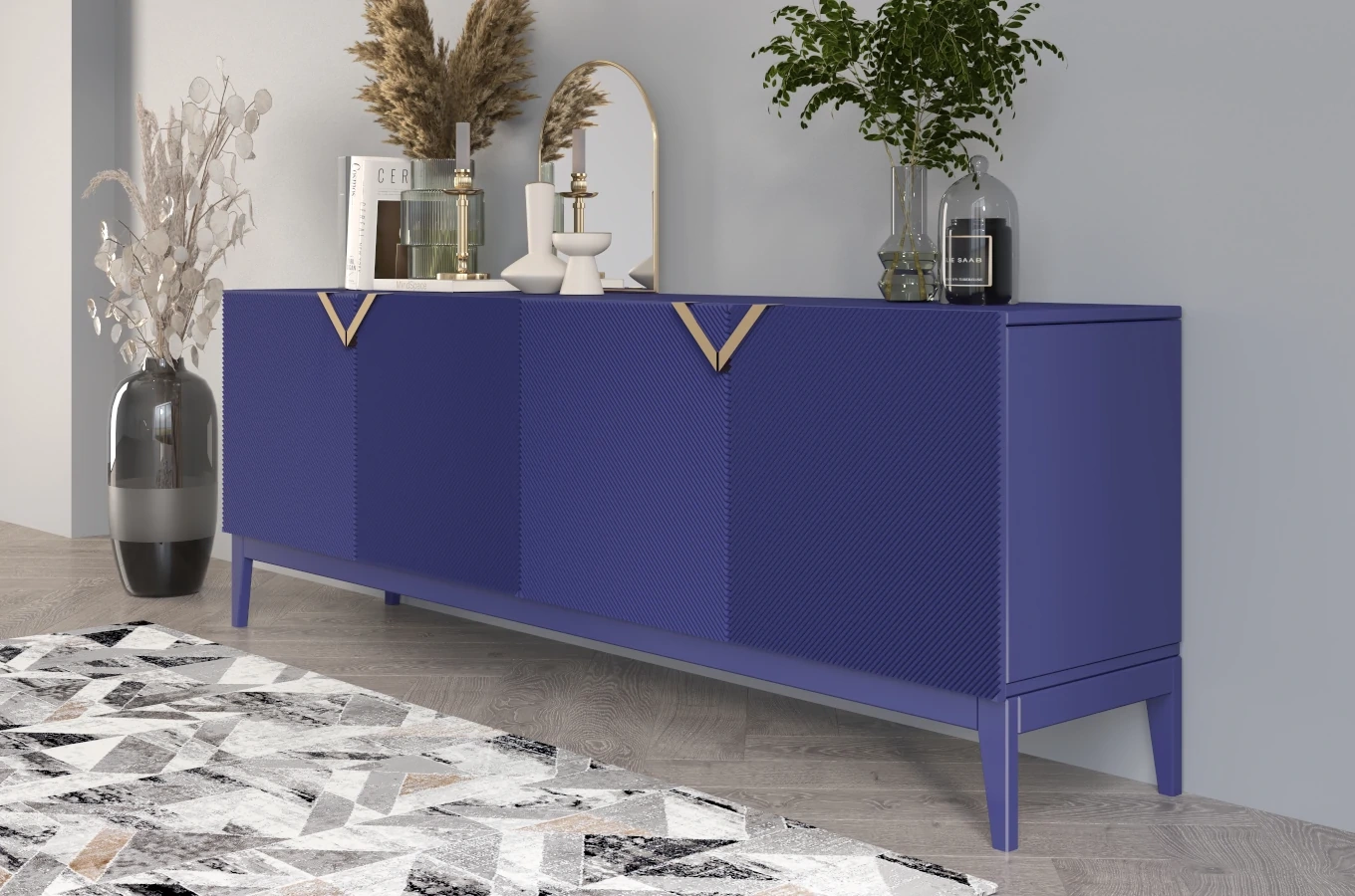 Drewniana komoda Visby DEMI LONG / kolor granat szlachetny / szer. 201,5 cm