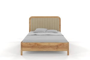 Tapicerowane łóżko drewniane dębowe Visby MODENA z wysokim zagłówkiem / 160x200 cm, lakier naturalny, zagłówek Casablanca 2303