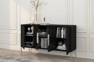 Czarna komoda Skandica MERLIN ze srebrnymi dodatkami / szer. 138 cm