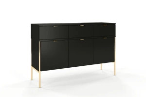 Elegancka czarna komoda do salonu Skandica POLKA na złotych nóżkach / szer. 120 cm