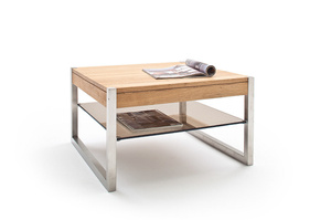 Dębowy stolik kawowy MIGEL ze szklaną półką / 65x65 cm