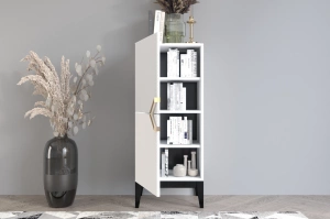 Drewniana komoda Visby DEMI HIGH 2D / kolor biały + czarne nogi / szer. 50,5 cm