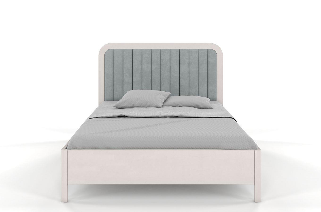 Tapicerowane łóżko drewniane bukowe Visby MODENA BC z wysokim zagłówkiem / 200x200 cm, kolor biały, zagłówek Casablanca 2314 (skrzynia na pościel)