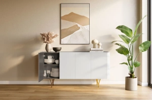 Nowoczesna szara komoda Dancan MONZA ze złotymi nóżkami / szer. 160 cm