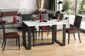 Nowoczesny rozkładany stół BORYS BIS na metalowych nogach 130-310 x 90 cm (biały połysk)