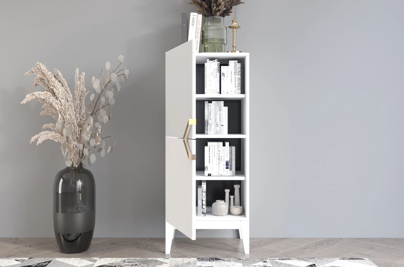 Drewniana komoda Visby DEMI HIGH 2D / kolor biały + białe nogi / szer. 50,5 cm