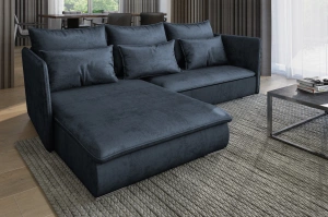 Nowoczesny narożnik SELAVI z funkcją spania i pojemnikiem na pościel