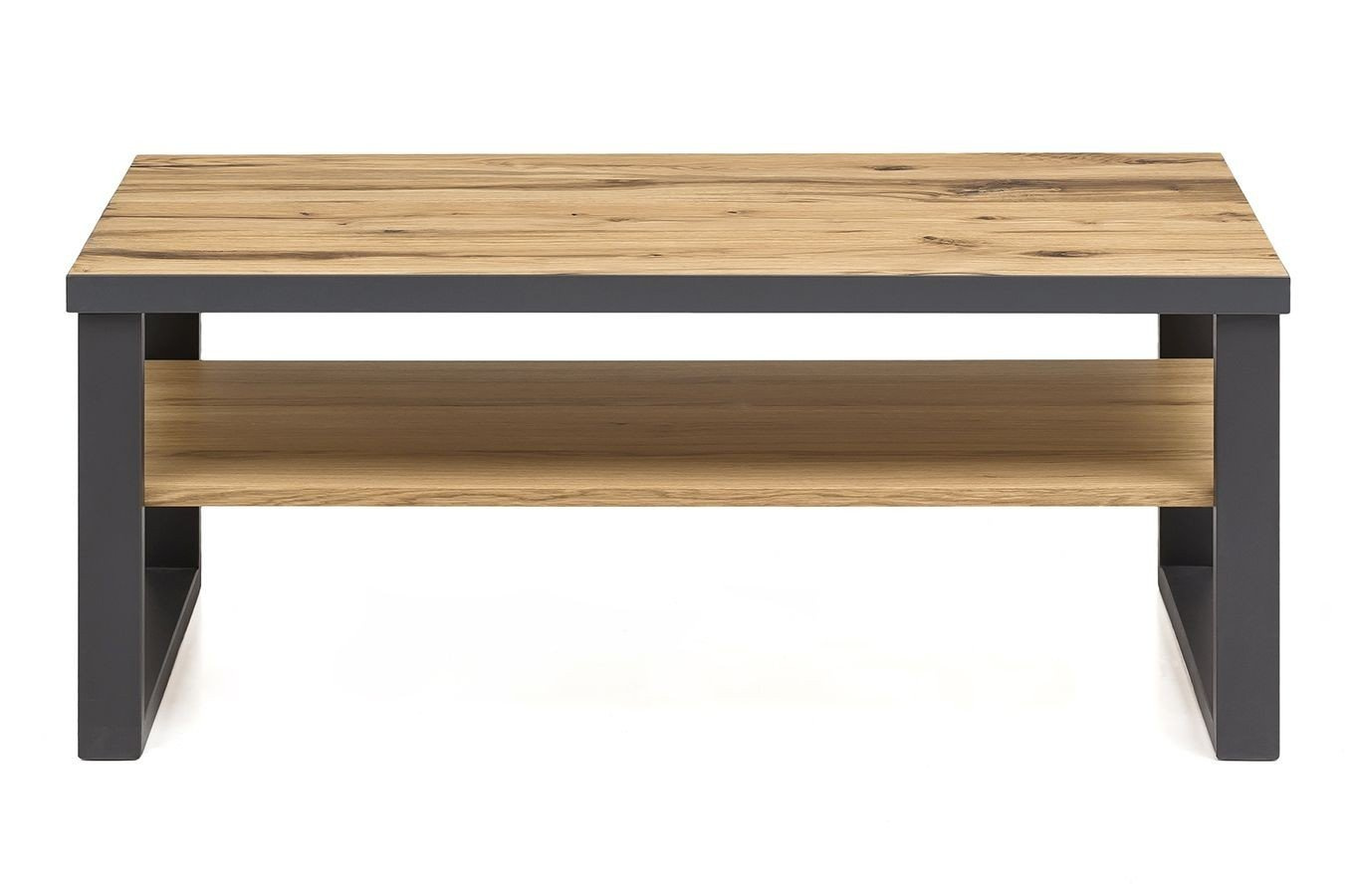 Nowoczesny dębowy stolik kawowy TURID na metalowych nogach / 115x65x46 cm