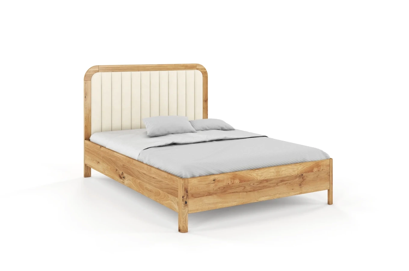 Tapicerowane łóżko drewniane dębowe Visby MODENA z wysokim zagłówkiem