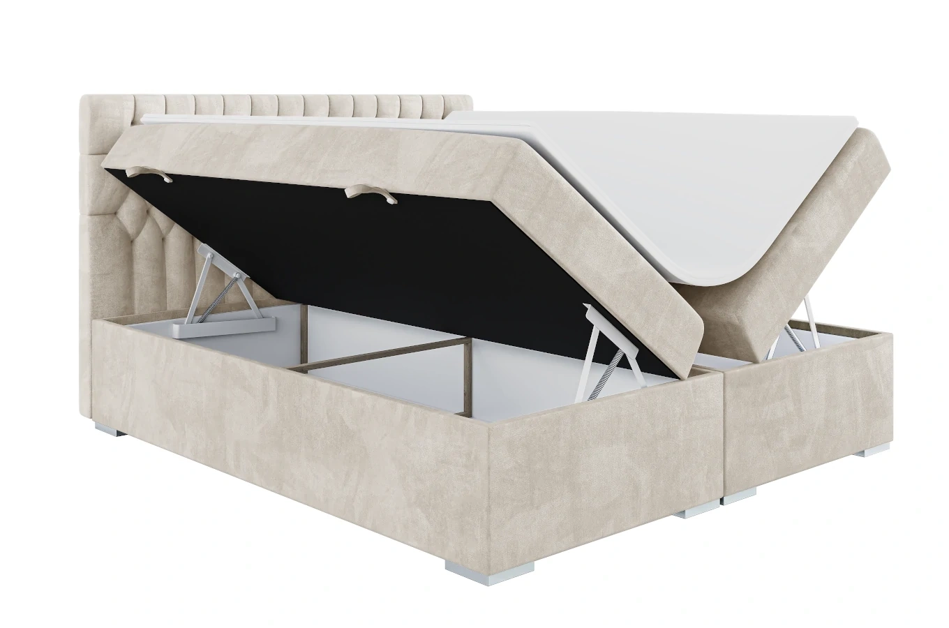 Eleganckie tapicerowane łóżko kontynentalne do sypialni ROYAL z pojemnikiem na pościel