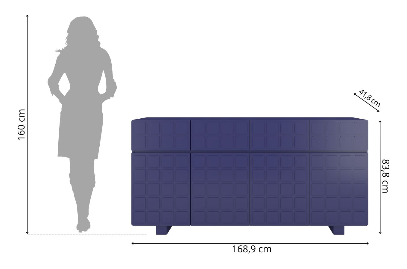 Nowoczesna komoda z frontami 3D Skandica CUBO LONG / kolor granat szlachetny / szer. 169 cm