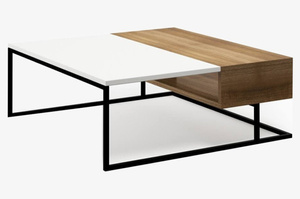 Wysyłka w 48h! Nowoczesny stolik kawowy CONNECT STEEL BEAU / Dąb Hamilton + biały mat