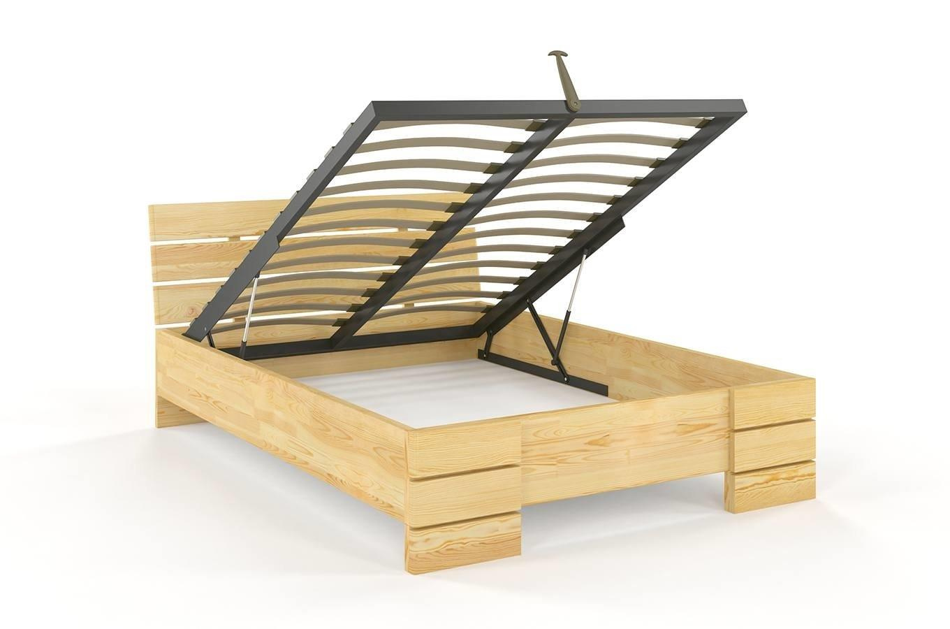 Łóżko drewniane sosnowe Visby SANDEMO High BC Long (Skrzynia na pościel) / 140x220 cm, kolor orzech