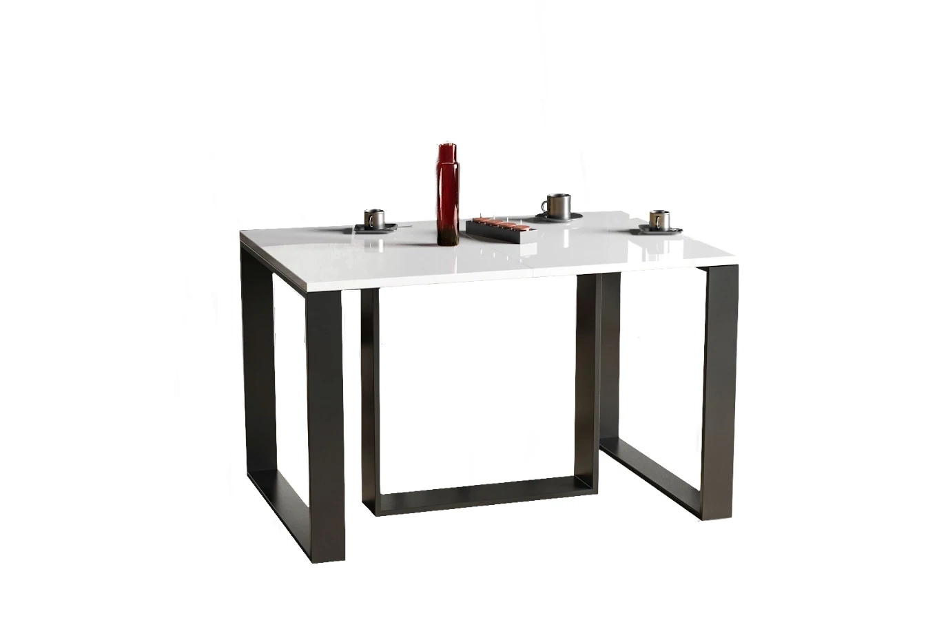 Nowoczesny rozkładany stół BORYS BIS na metalowych nogach 130-310 x 90 cm (biały połysk)