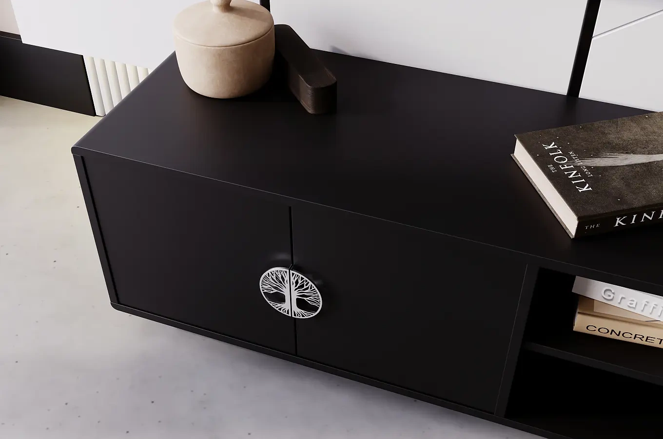 Czarna szafka RTV Dancan LOTTA / szer. 139 cm