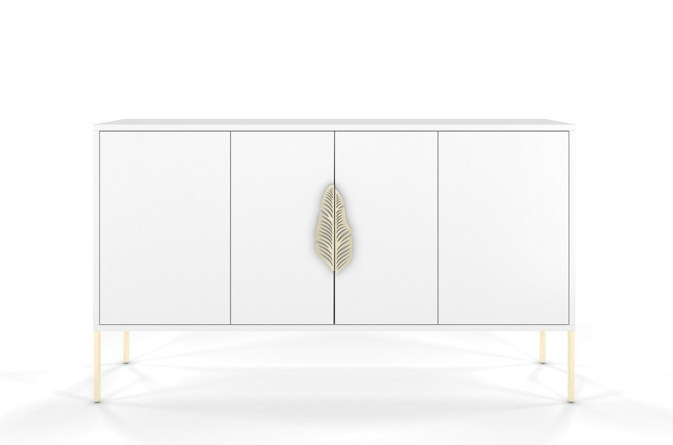 Biała komoda Skandica MERLIN ze złotymi dodatkami / szer. 138 cm