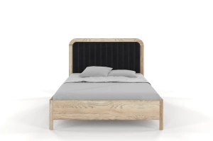 Tapicerowane łóżko drewniane dębowe Visby MODENA z wysokim zagłówkiem / 200x200 cm, olej retro, zagłówek Casablanca 2316